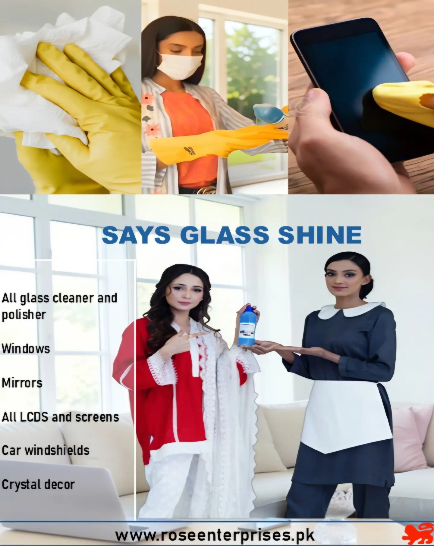 Rose Enterprises Chemical Industry Pakistan Facebook ad: SAYS GLASS SHINE