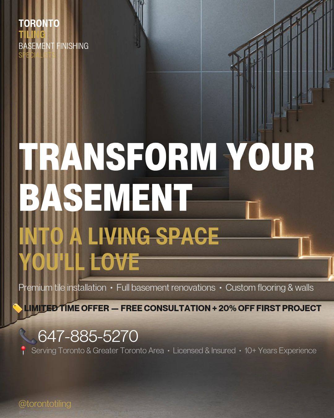 Toronto Tiling Facebook ad: Experience your quality transformation with us