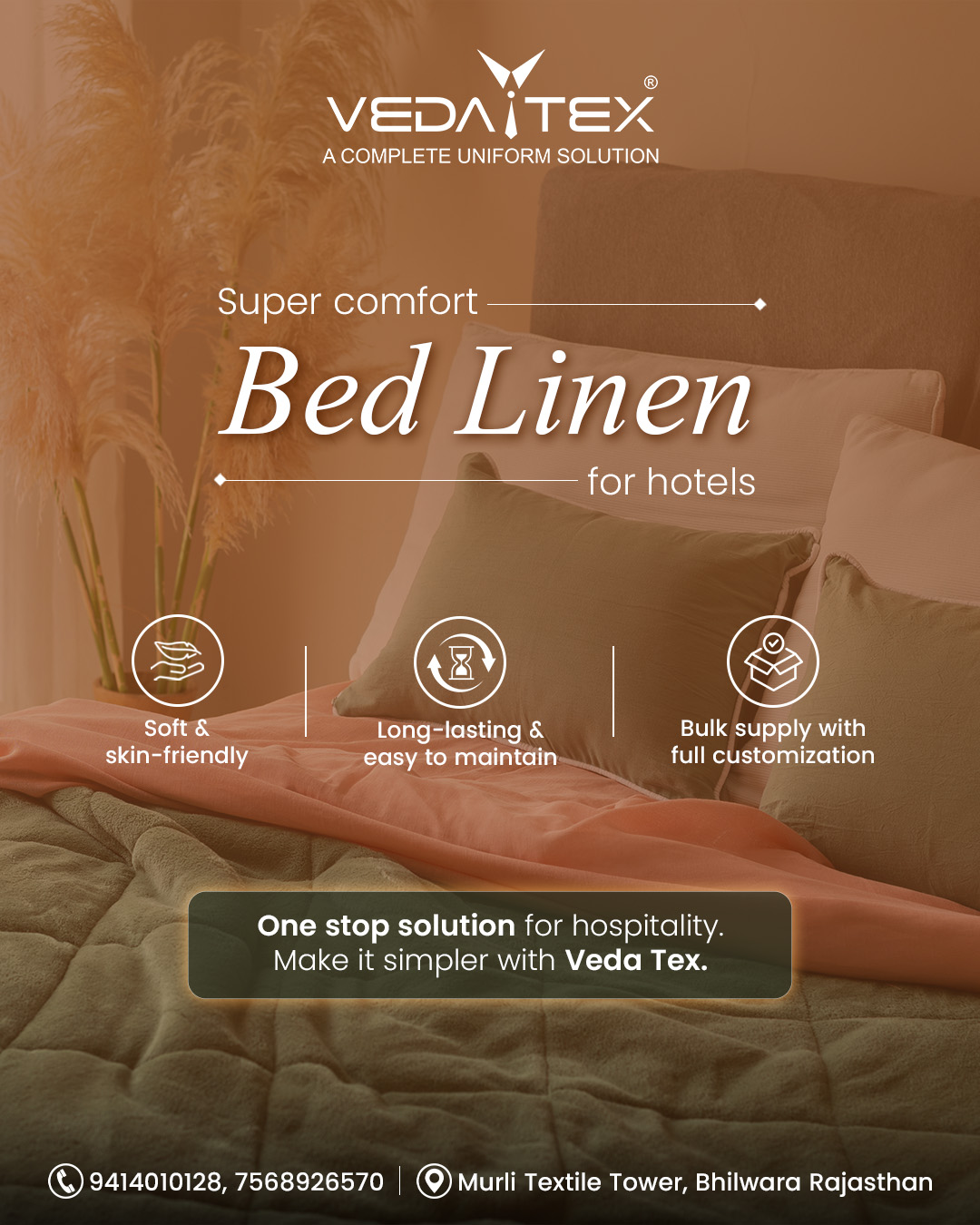 Veda Tex Official Facebook ad: Bulk Hospitality Essentials, Lowest Price. Fast Delivery