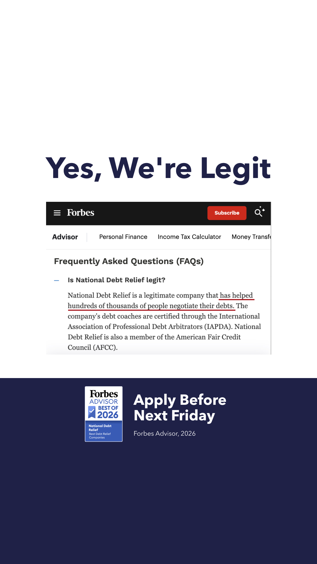 National Debt Relief Facebook ad