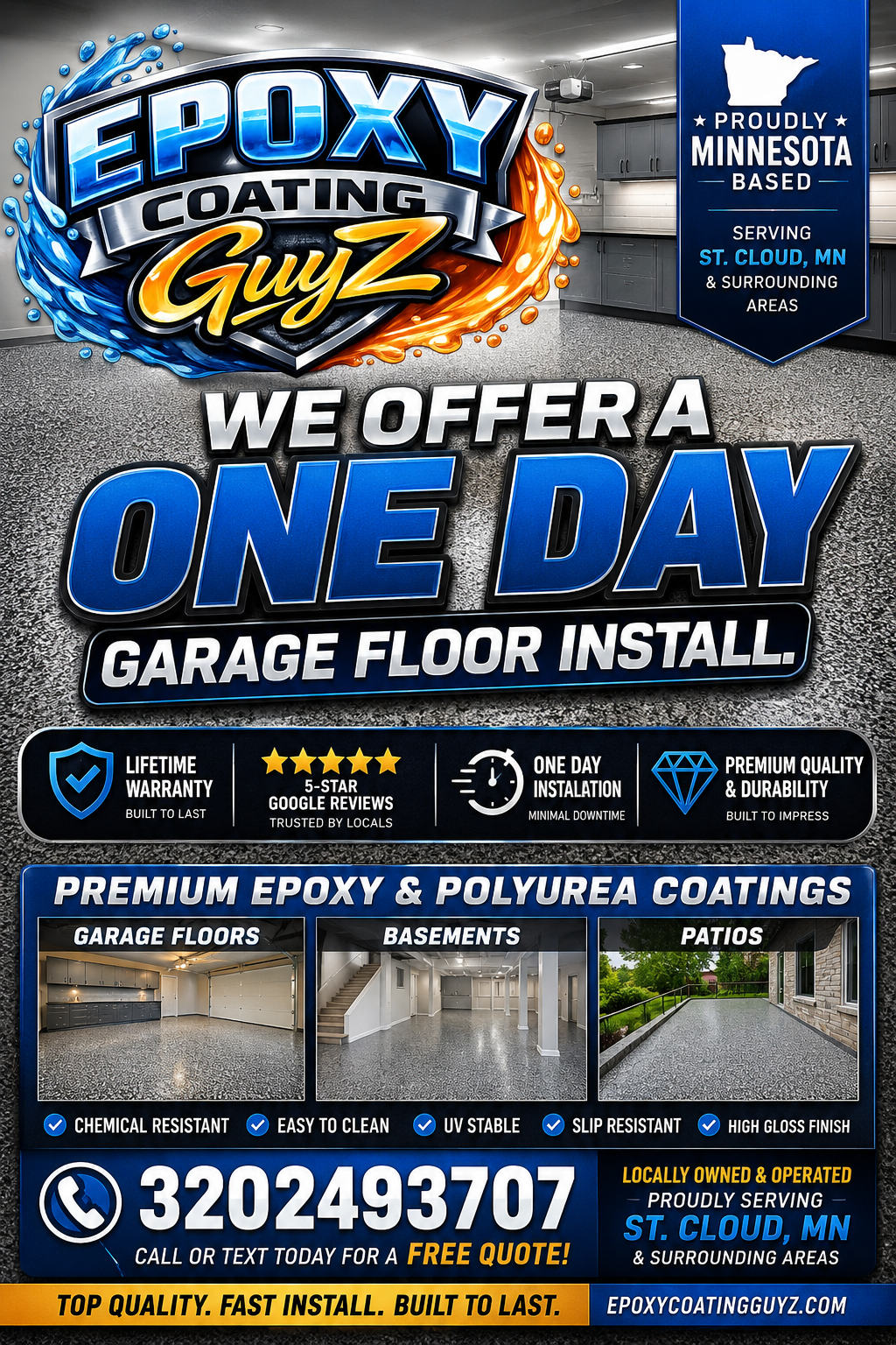 Epoxy Coating GuyZ LLC Facebook ad: Click Get Quote to get your new Flake floor