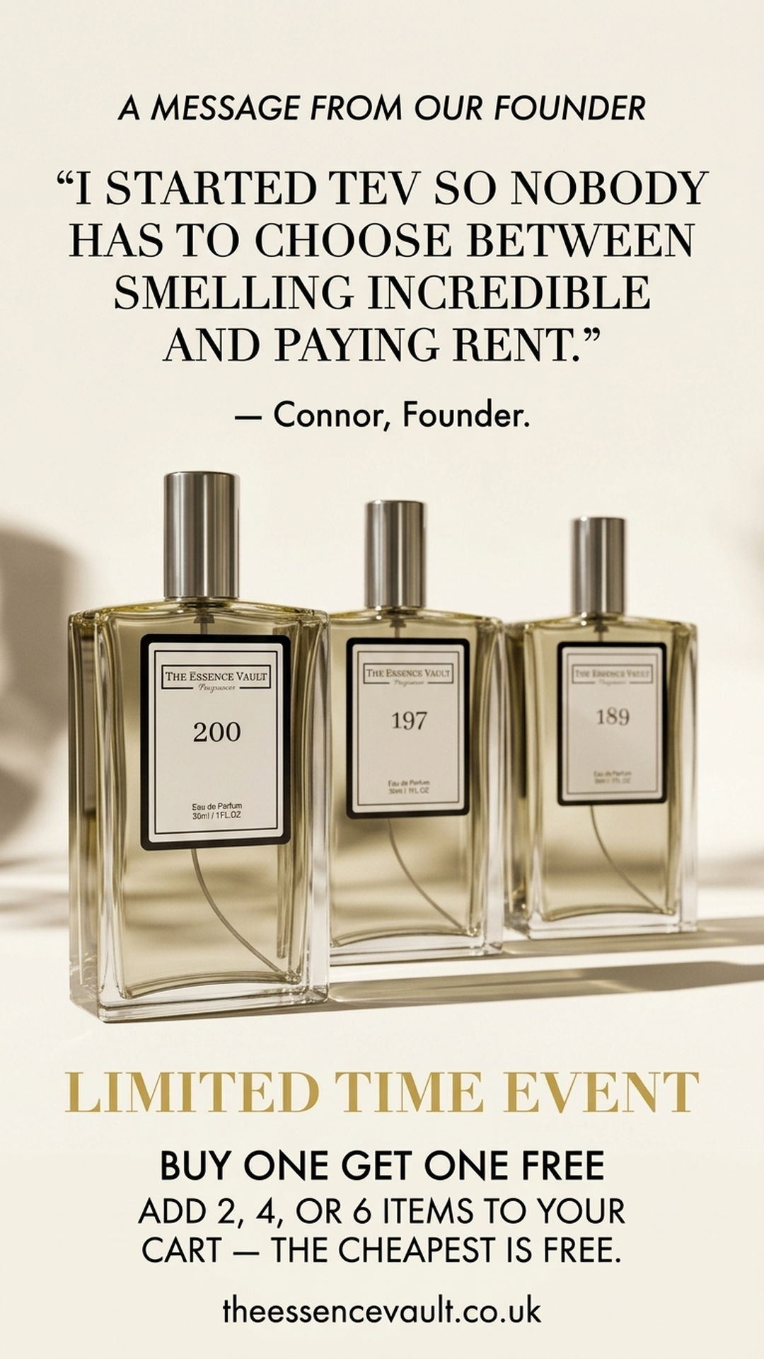 The Essence Vault Facebook ad from Mar 26, 2026