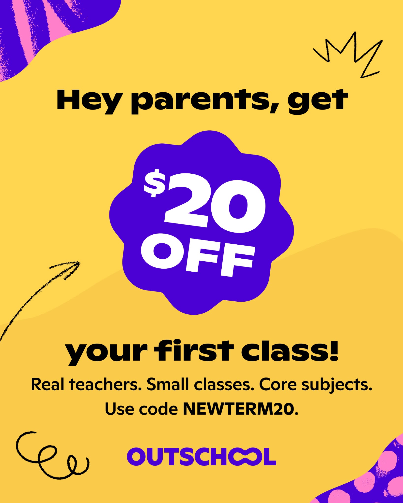 Outschool Facebook ad: Get $20 off with BTS26