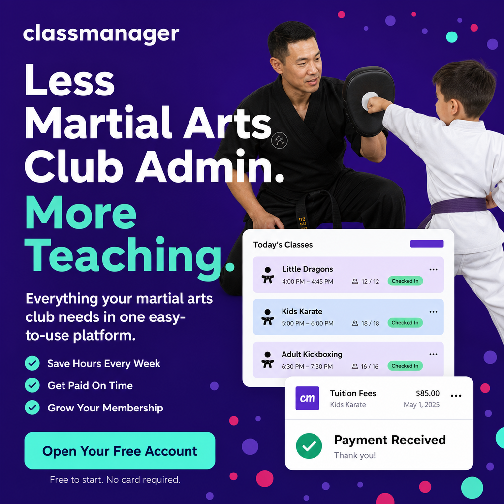 Class Manager Facebook ad: Admin Taking Over Your Dojo?
