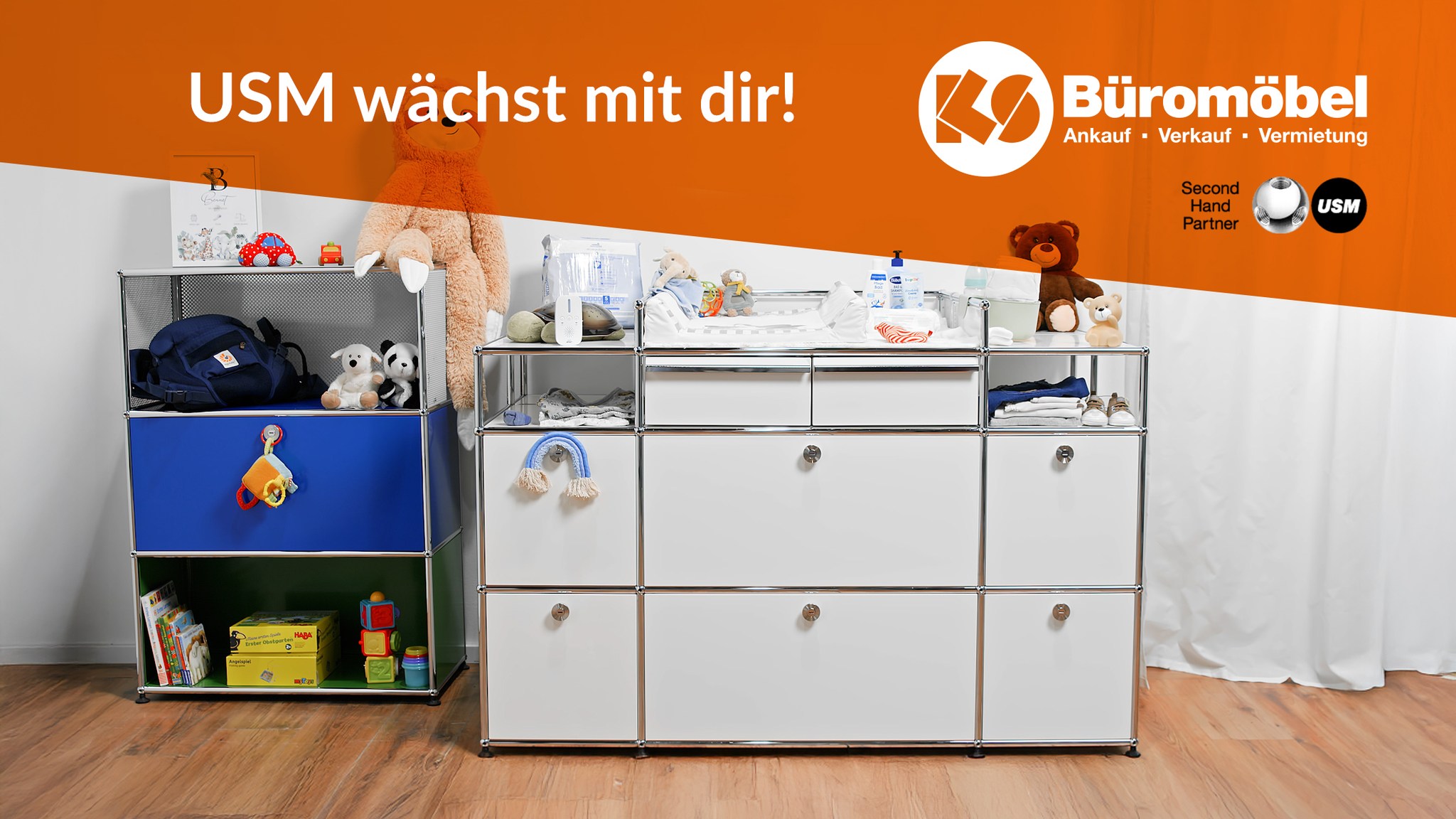 KS Büromöbel GmbH Facebook ad: USM, begleitet dich dein ganzes Leben lang