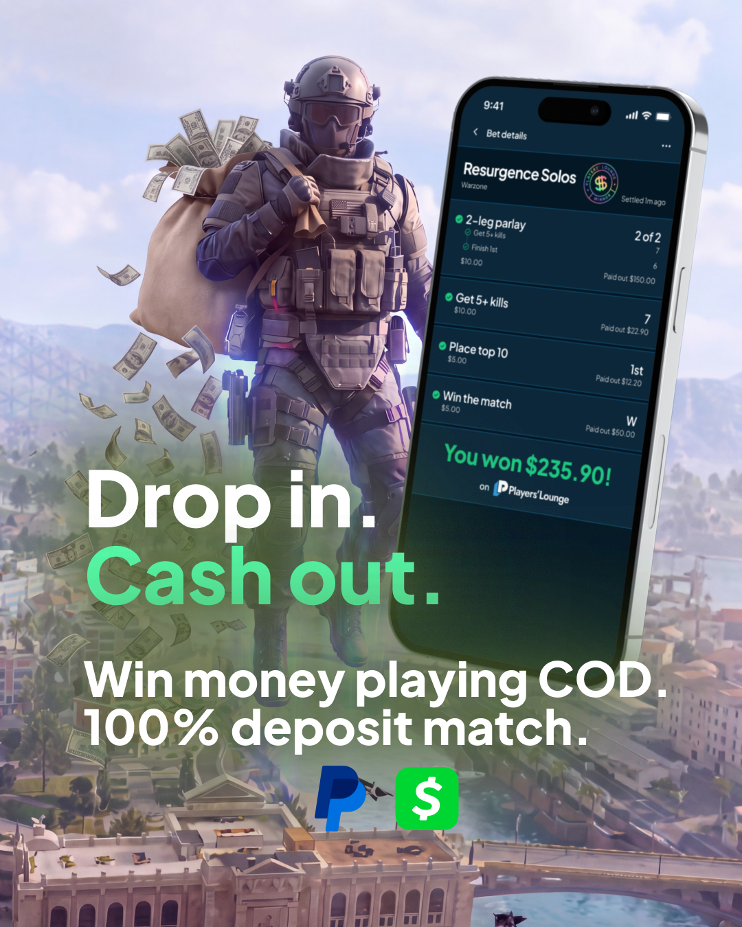 Players' Lounge Facebook ad: 100% Deposit Match