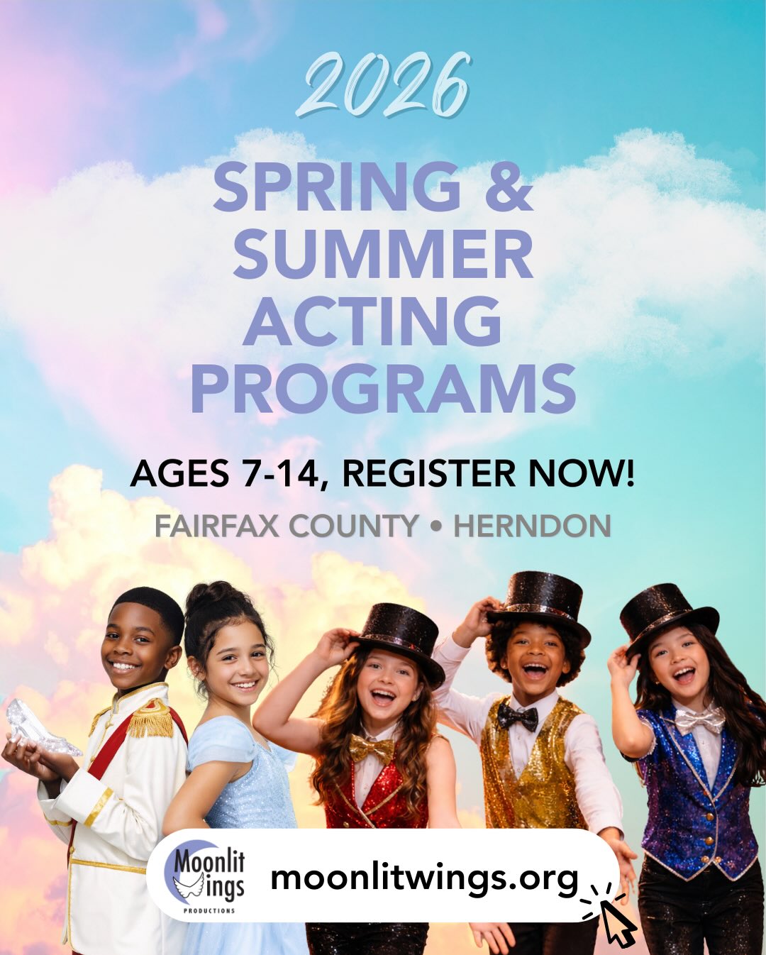 Moonlit Wings Productions Facebook ad: Kids Performing Arts NoVA