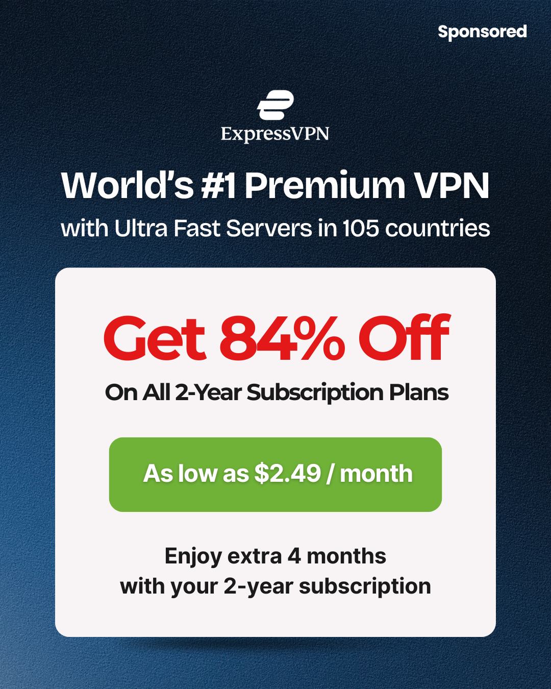 Best VPN Deals 2026 Facebook ad: ExpressVPN Special Deal: Up to 84% off