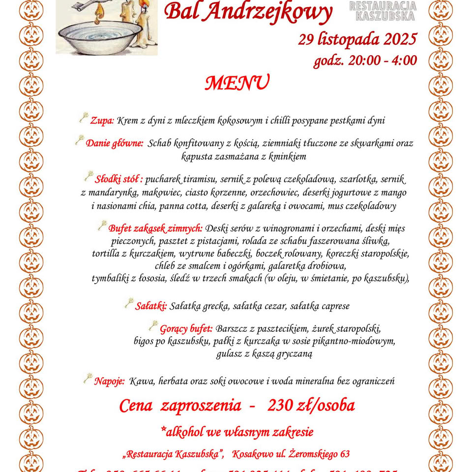 Restauracja Kaszubska Facebook ad: Zapraszamy na Andrzejki.