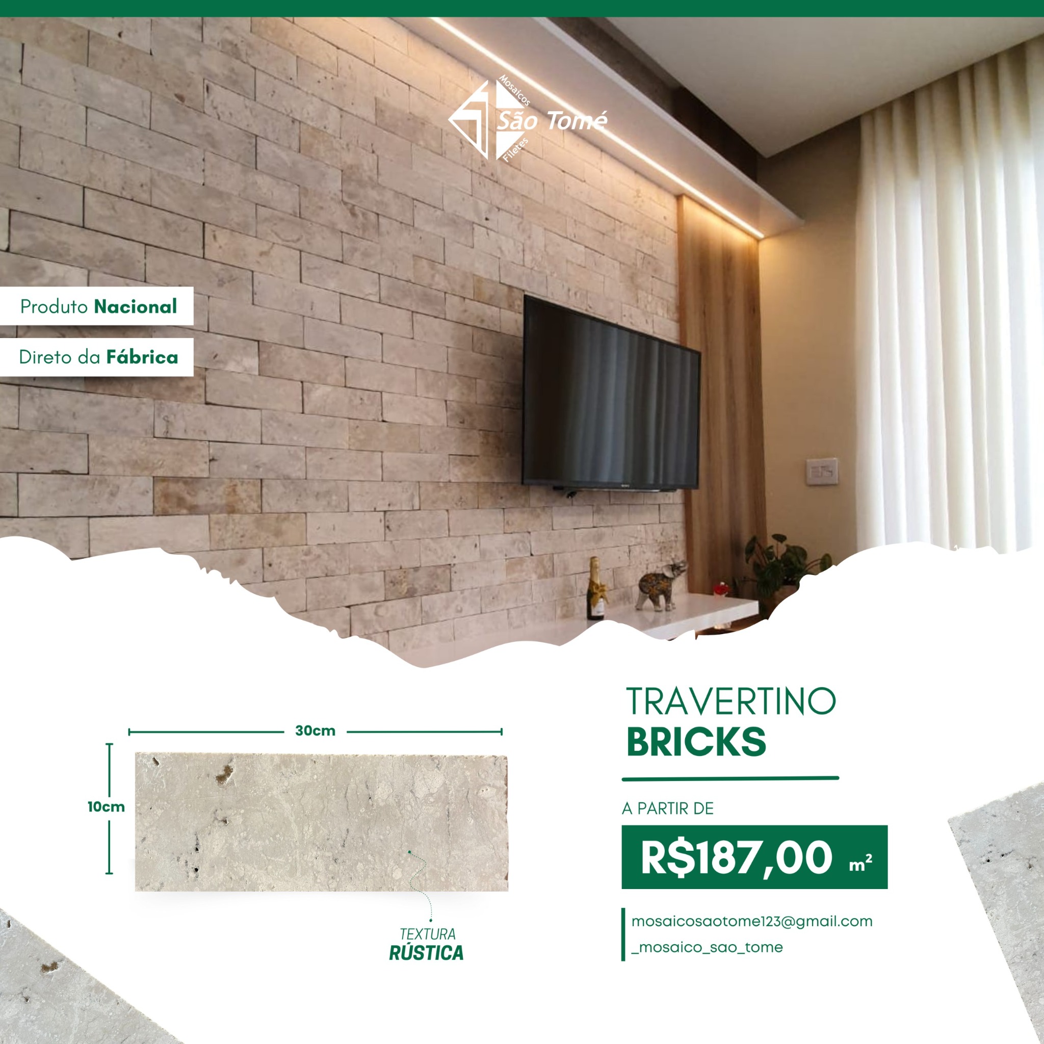 Mosaico São Tomé Facebook ad: Produtos: Travertino Importado e Nacionais