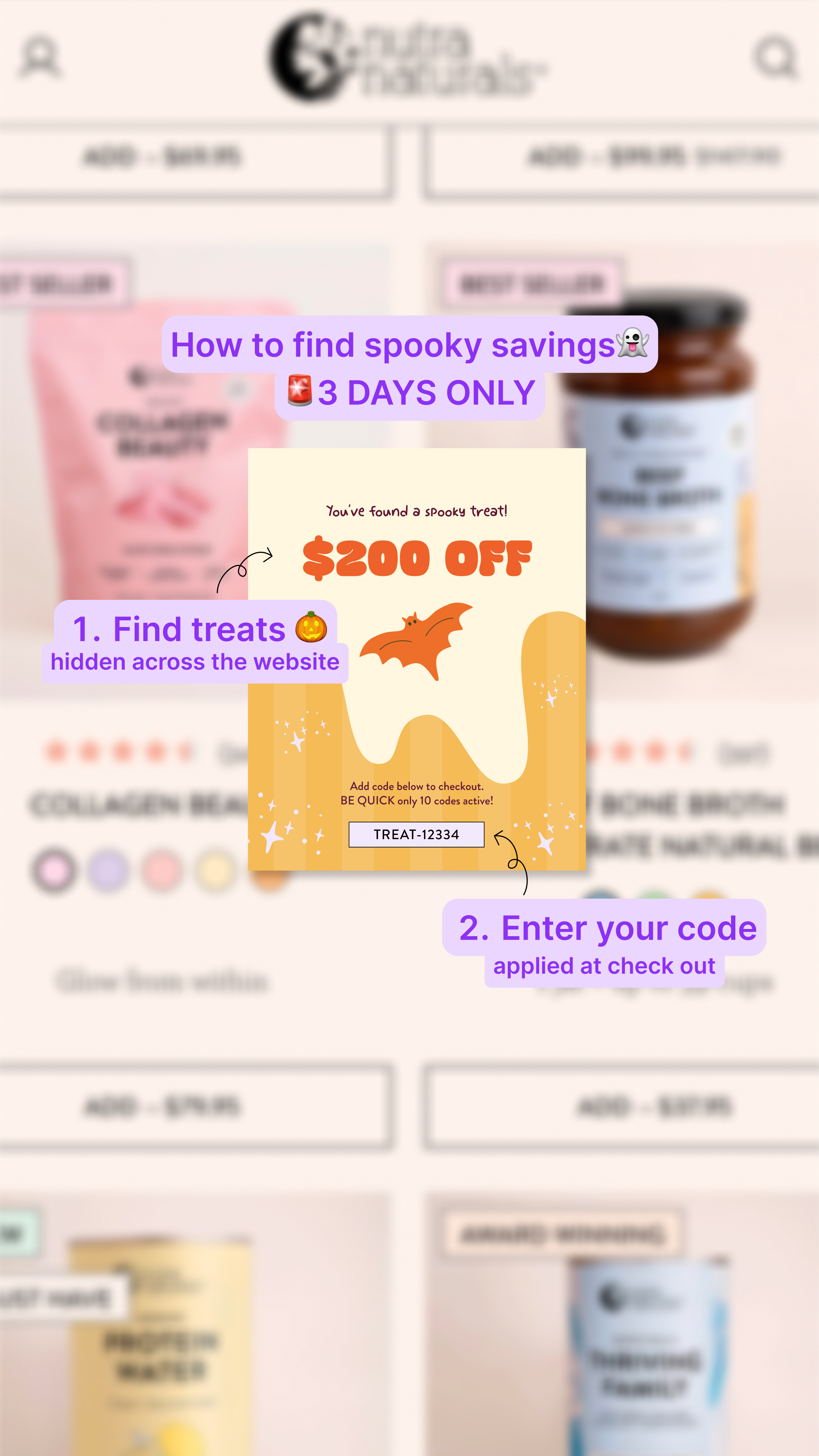 Nutra Naturals Facebook ad: No Tricks, Only Treats 3 Days Only!