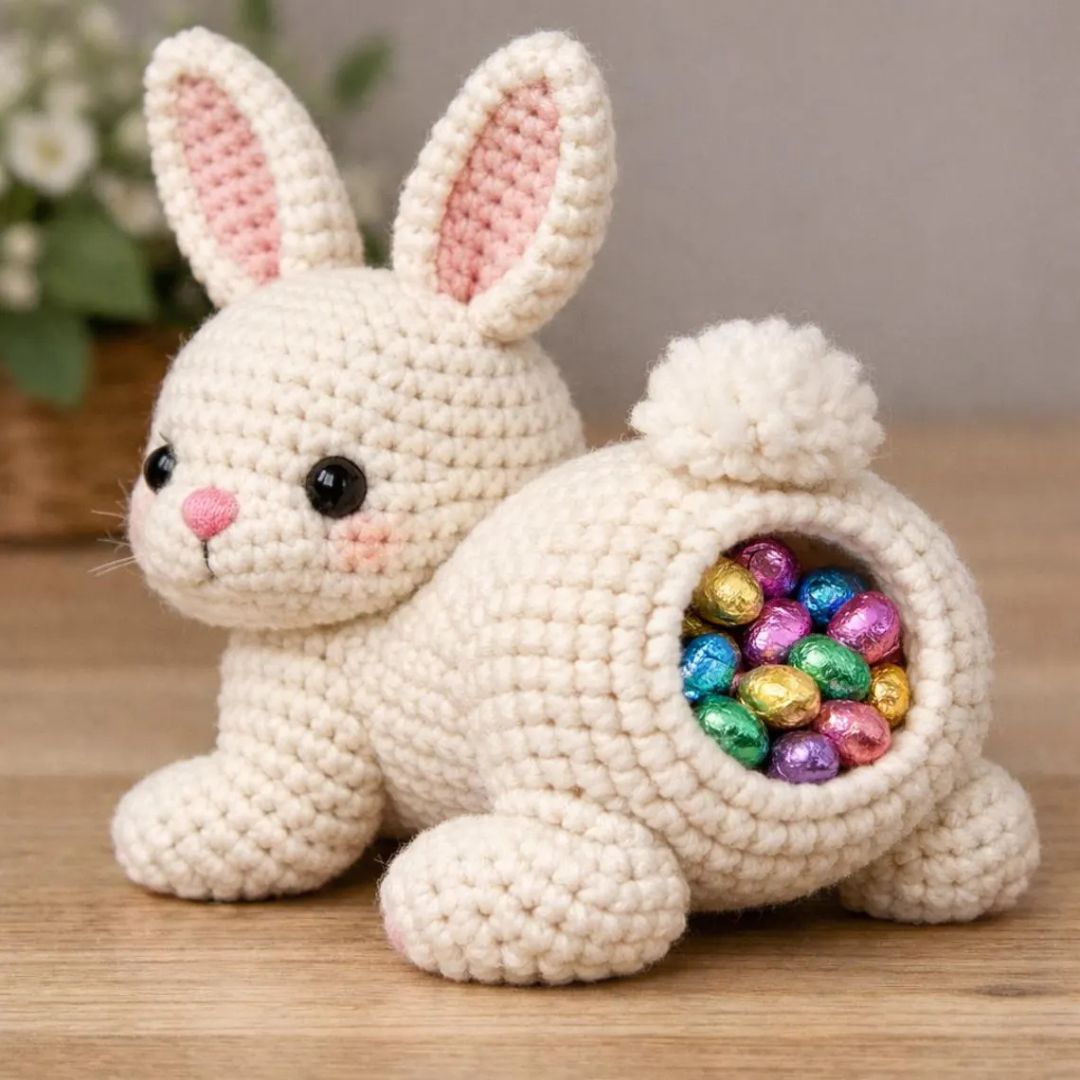 Crochetdesiign Facebook ad: Bunny Crochet Pattern, Easter Crochet Basket