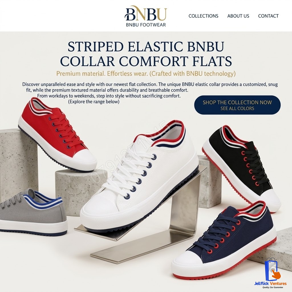 Jellflick Ventures Facebook ad: Striped Elastic BNBU Collar Comfort Flats