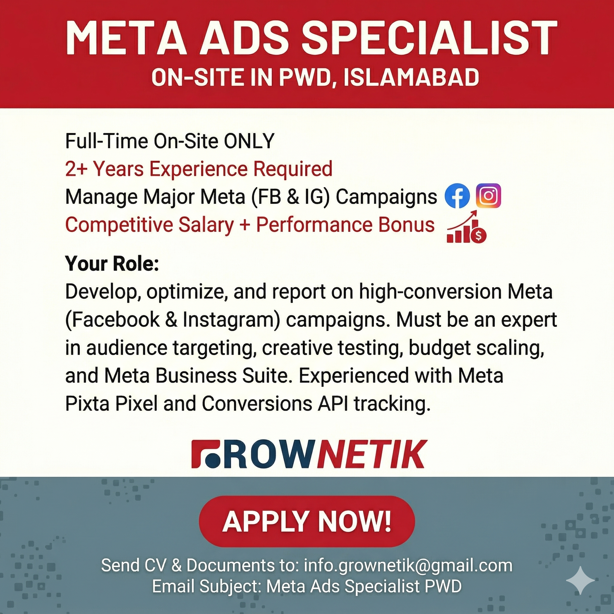 Grownetik Facebook ad: Meta Ads Pro - PWD, Islamabad (On-Site)