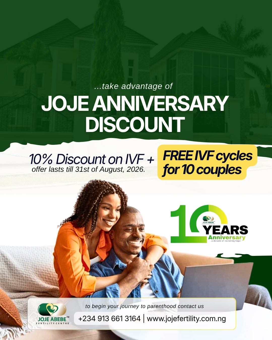 JOJE Abebe Fertility Center Facebook ad: The JOJE Medical Group is celebrating its 10th…