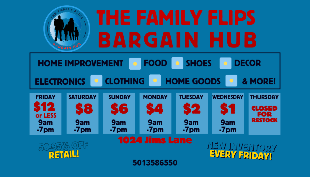 The Family Flips Bargain Hub Facebook ad: Welcome to the Bargain Hub, your go-to destination…