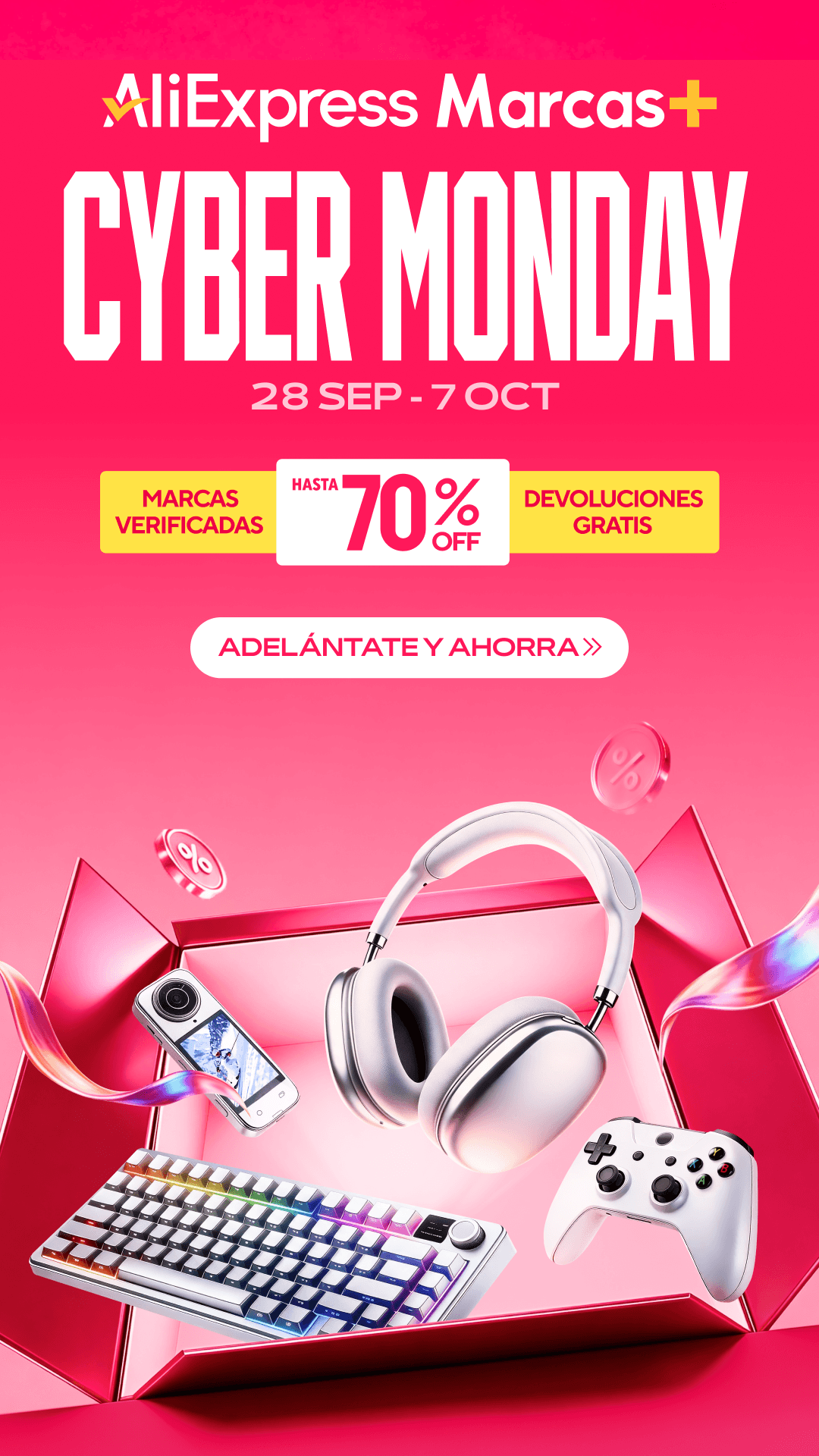 AliExpress Facebook ad: Cyber Monday: hasta 70% OFF ya