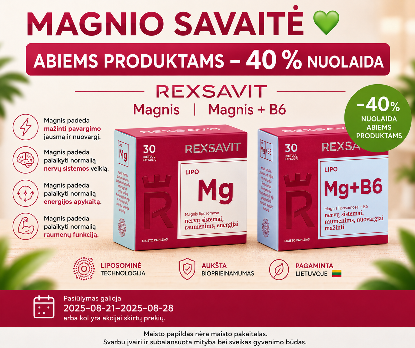 Rexsavit Facebook ad: Rexsavit Magnis ir Magnis + B6 -40 %