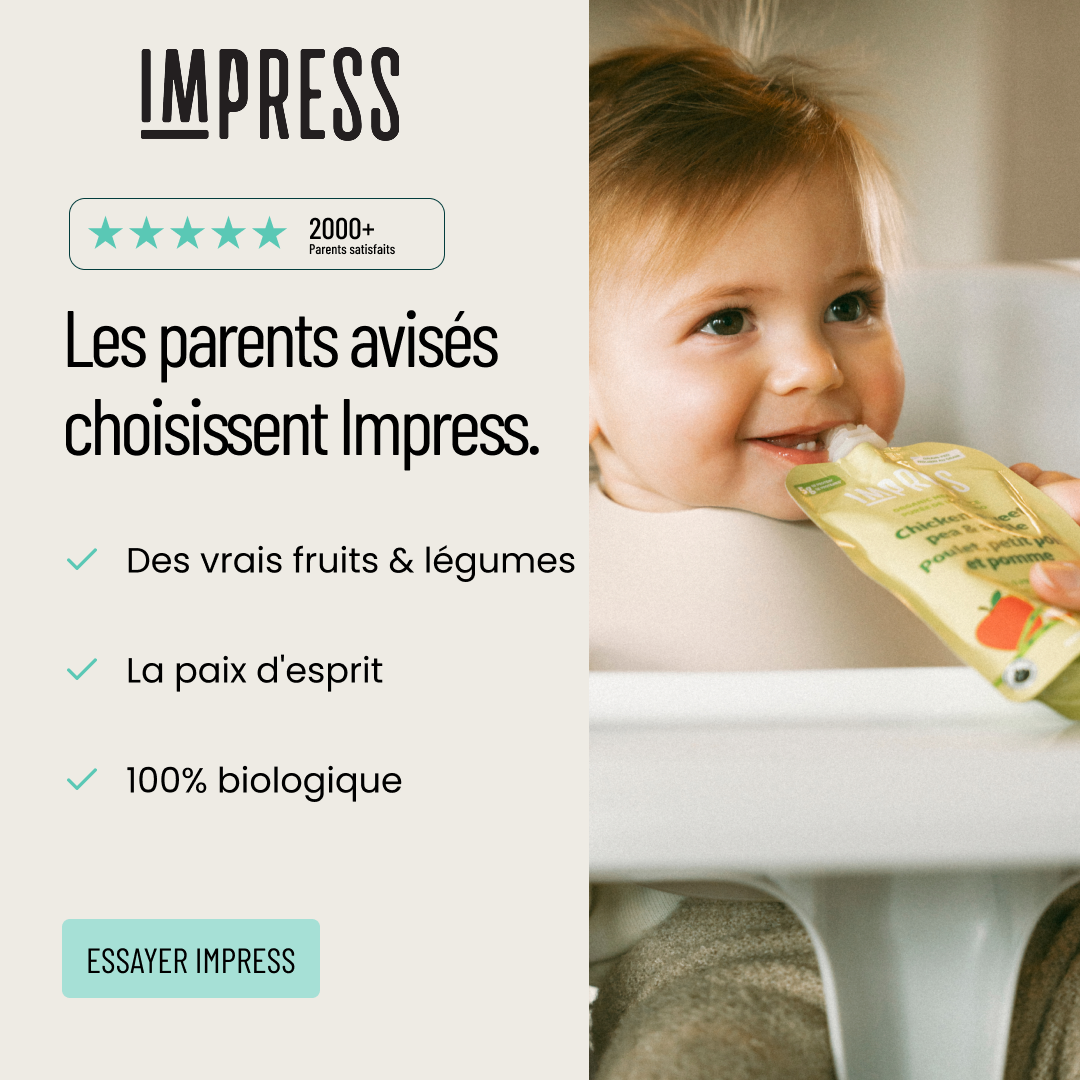 Impress Baby Food Facebook ad: 100% bio. Zéro compromis.