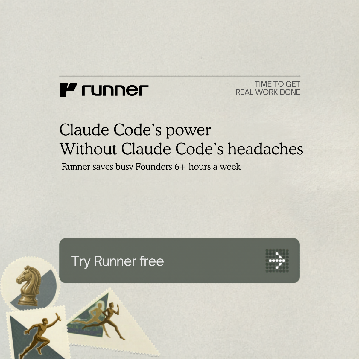 Runner.now Facebook ad: Other AI Advises. Runner Does.