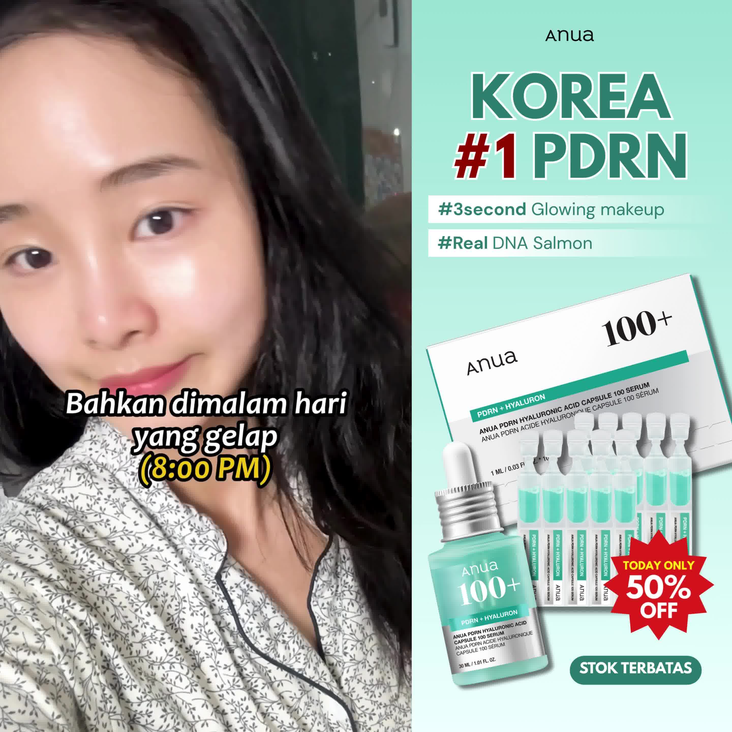 ANUA Indonesia Facebook ad: HARI INI DISKON 50% KHUSUS DI LINK INI!