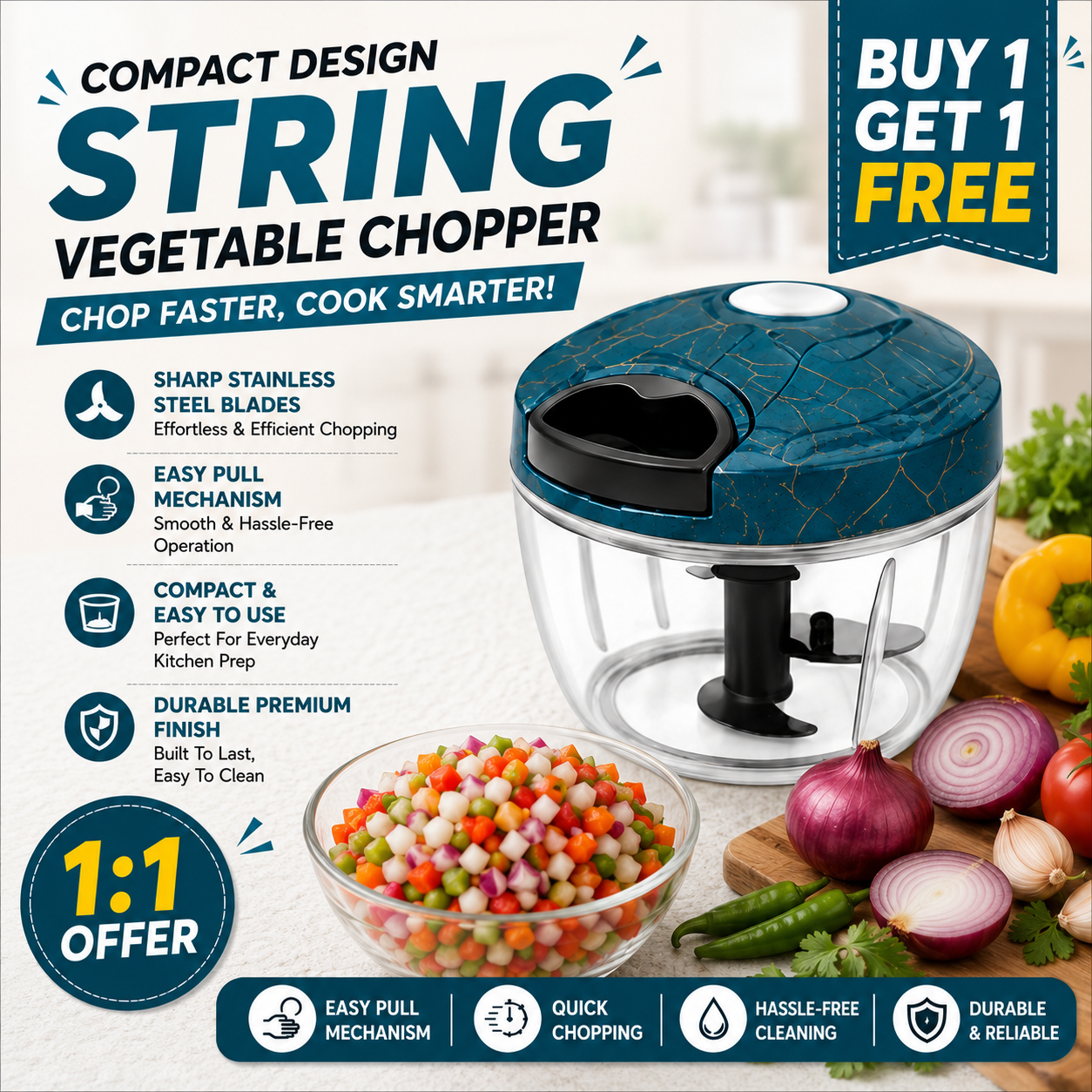 Ashdeep Kitchenware Facebook ad: Buy Teal Blue Vegetable Chopper!