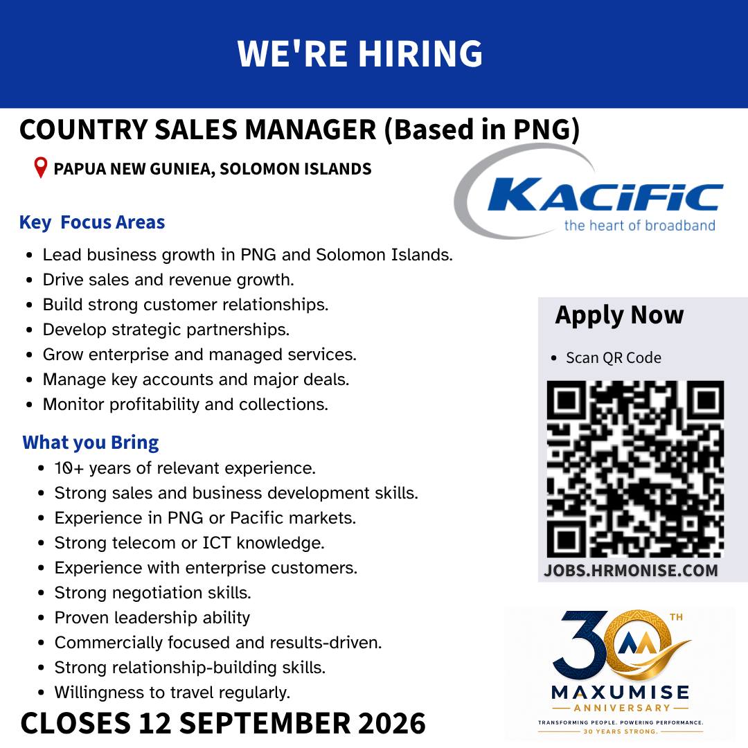 Maxumise Facebook ad: Country Sales Manager, PNG & Solomon Islands (Based in PNG)