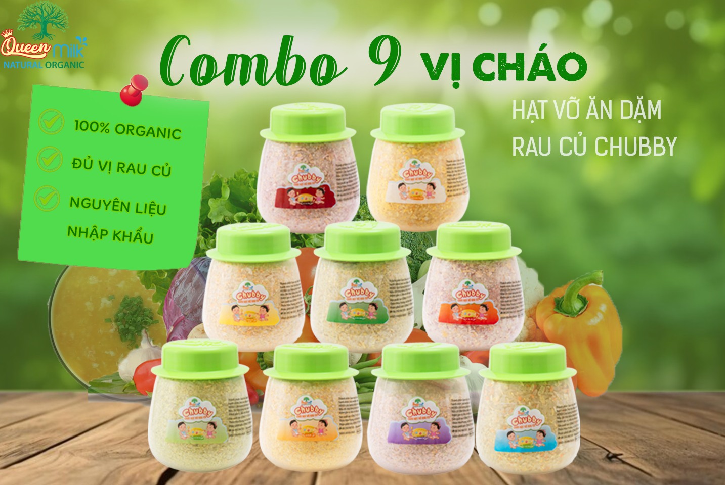 Cháo Hạt Vỡ Ăn Dặm Chubby Facebook ad: Combo 9 Vị Cháo Ăn Dặm Organic Siêu…