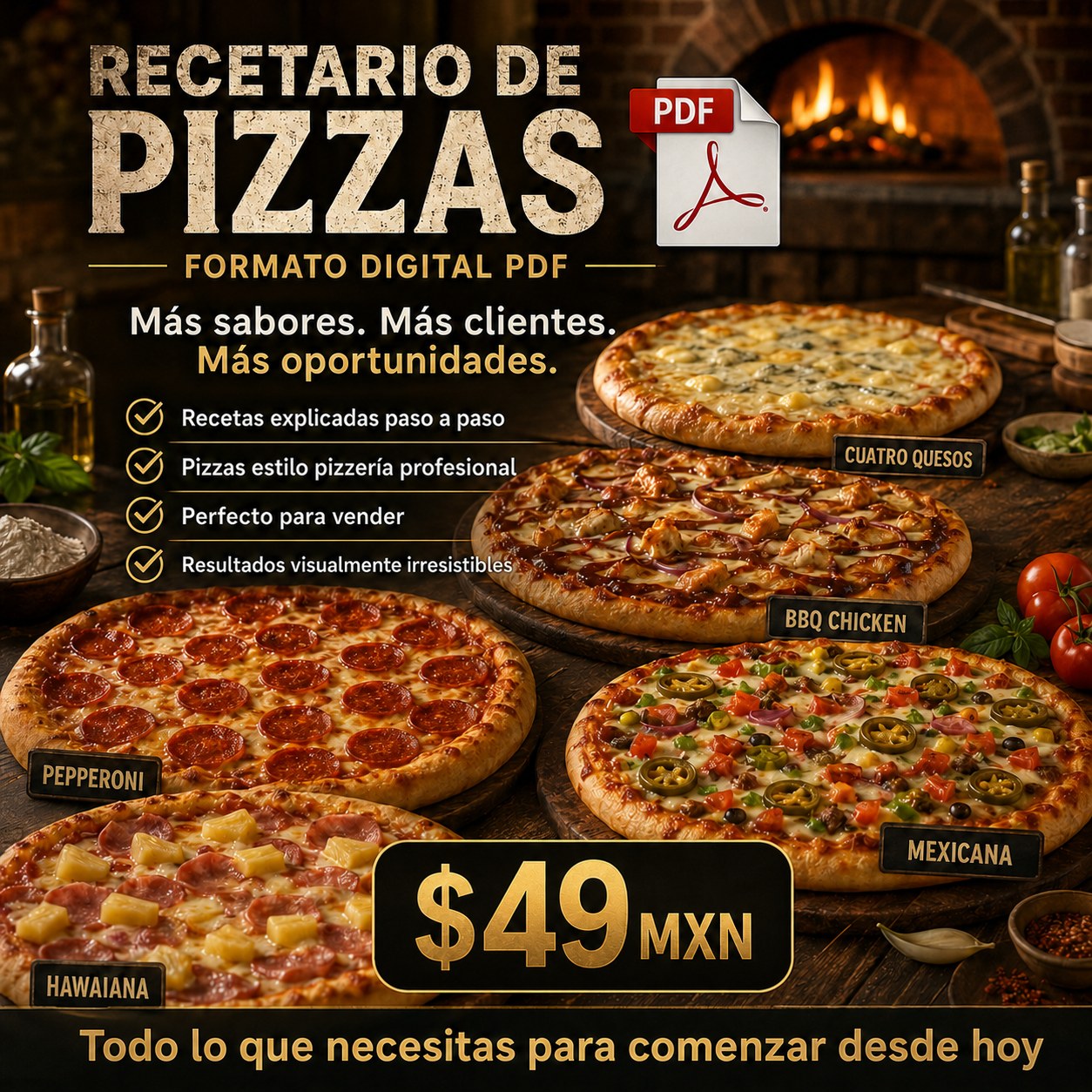 Recetas con Sazón Facebook ad: ¡Recetario PIZZAS ARTESANALES GOURMET en formato PDF!