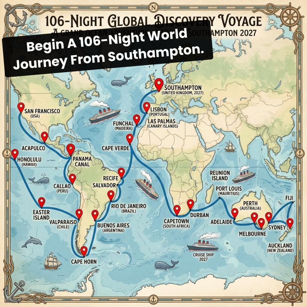 FindAnswers Horizon Facebook ad: 106 Night World Cruise Deal From Southampton In 2027!