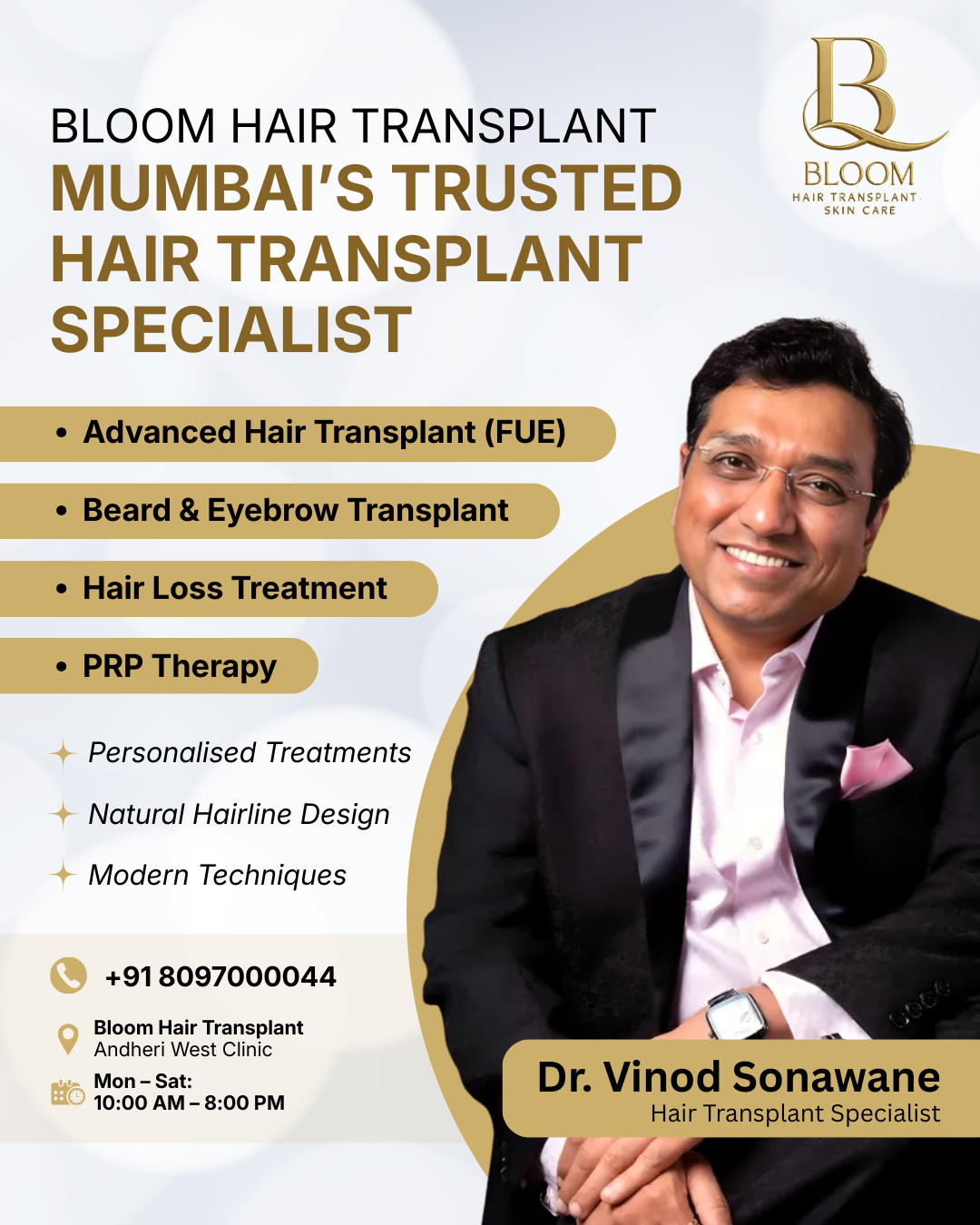 Bloom Hair Transplant Facebook ad: Book Your Hair Consultation Now