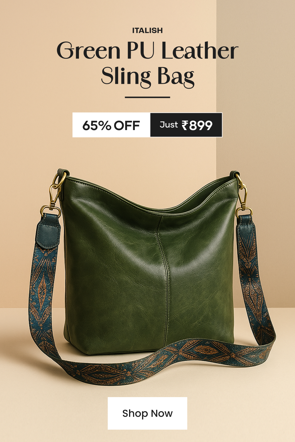 Italish Facebook ad: Green Light Weight Pu Leather Sling Bag For Women