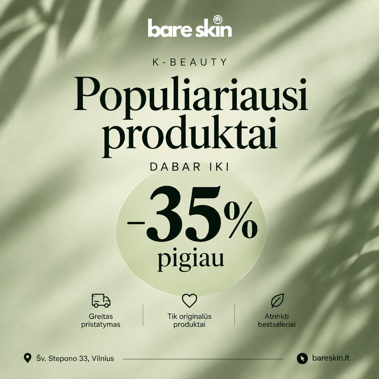 Bareskin.lt Facebook ad: Populiariausi K-Beauty produktai, dabar pigiau.
