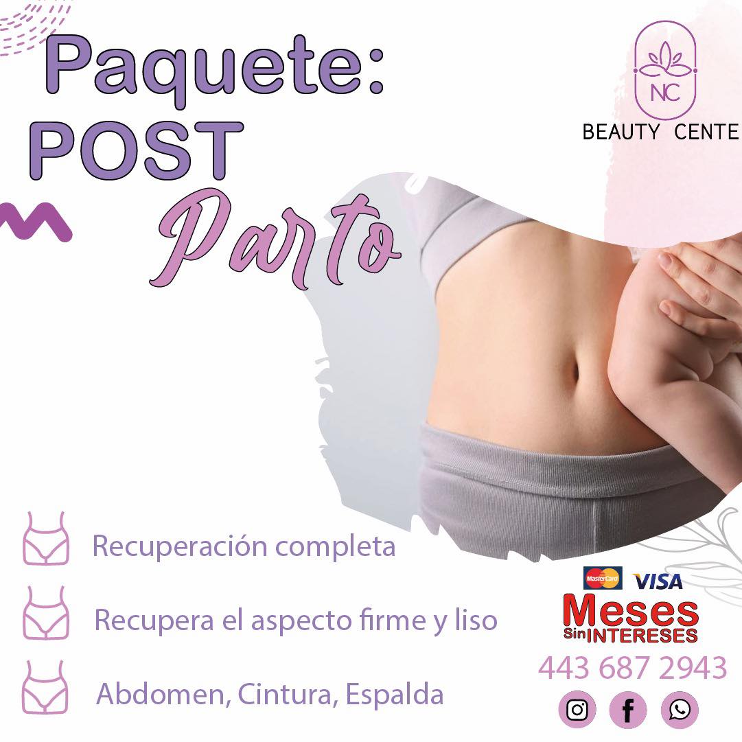 NC Beauty Center Facebook ad: TRATAMIENTO POST PARTO