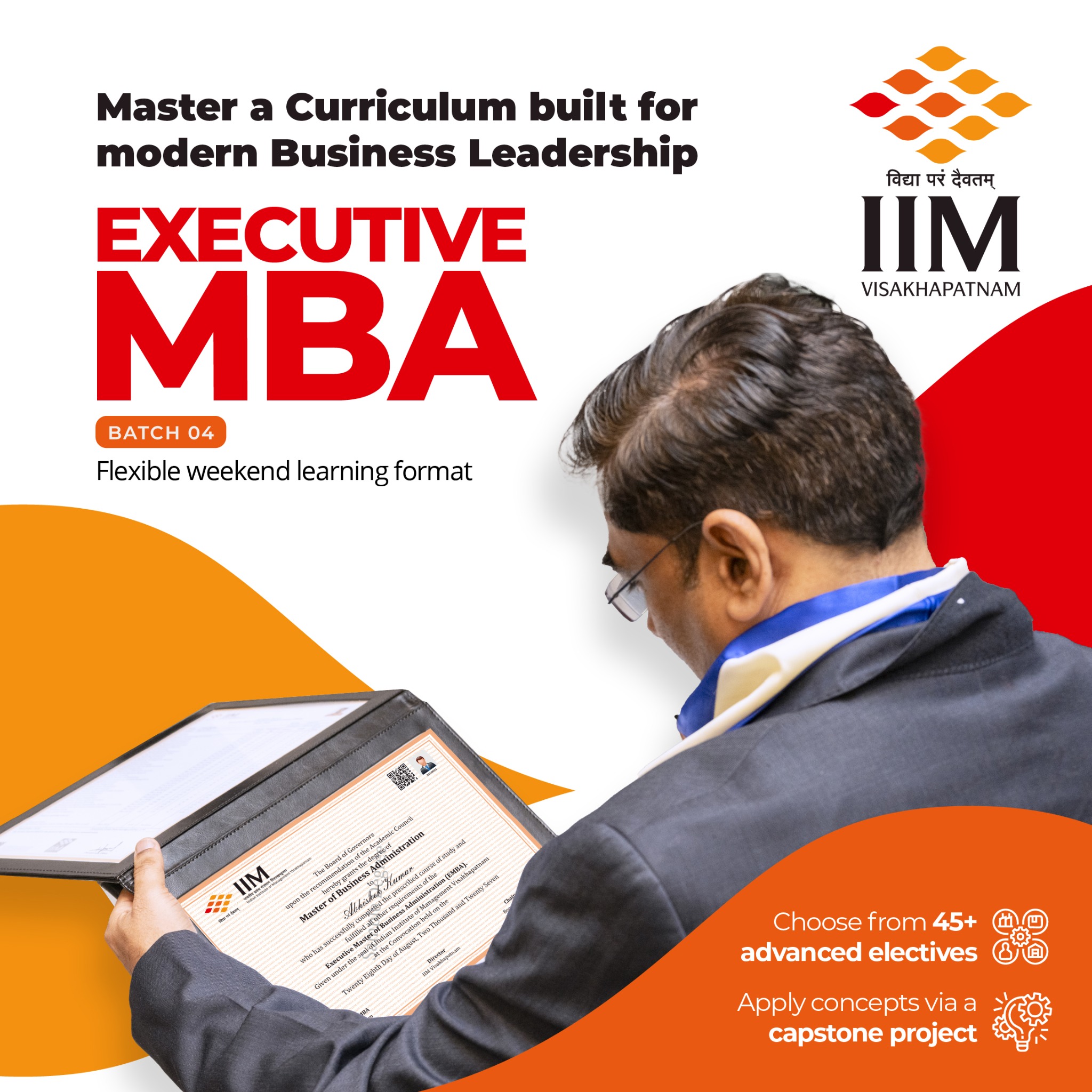 IIM Visakhapatnam Executive Master of Business Administration Facebook ad: Shape your career path through smart specialisation choices.