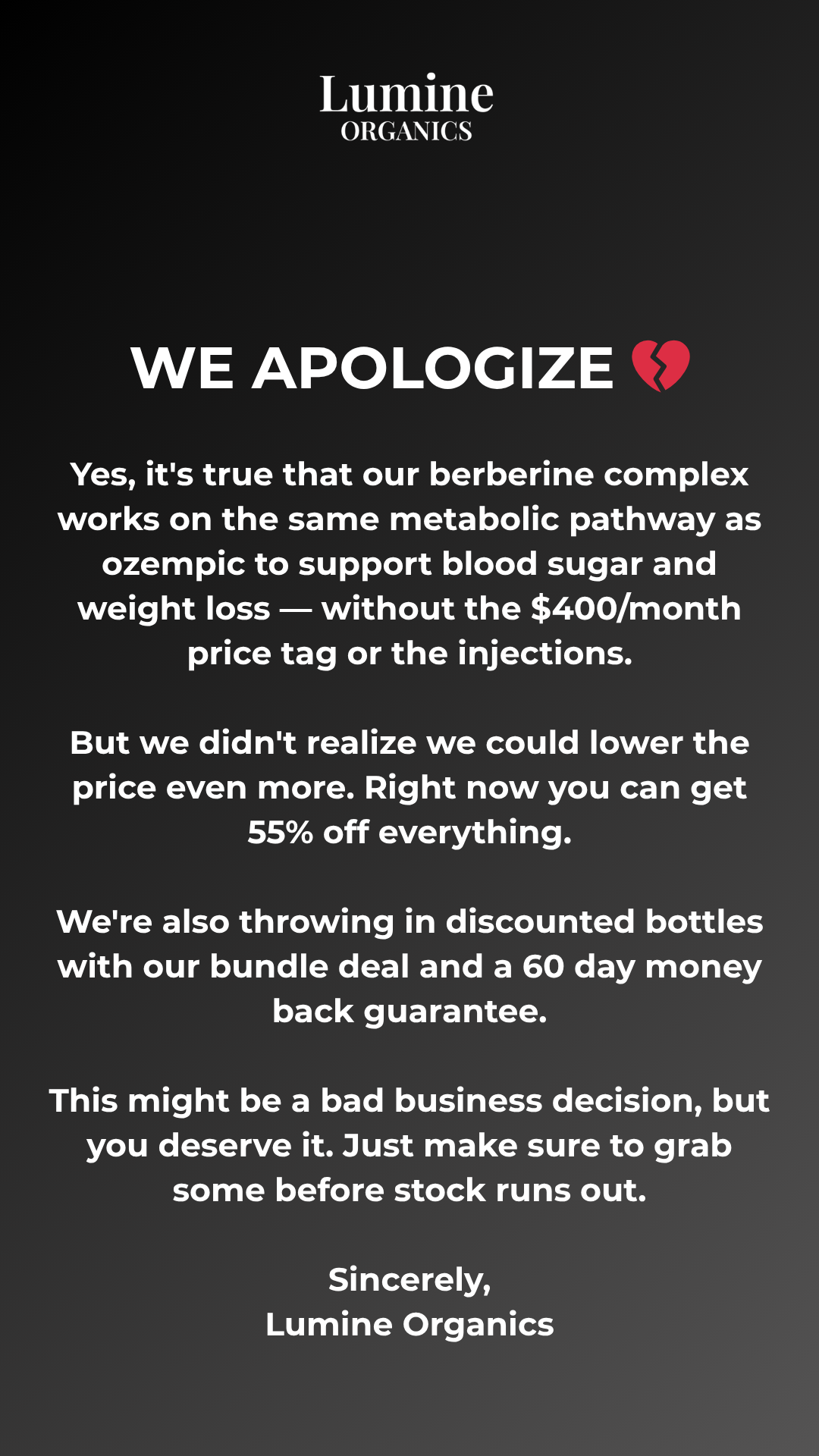 Lumine Organics Facebook ad