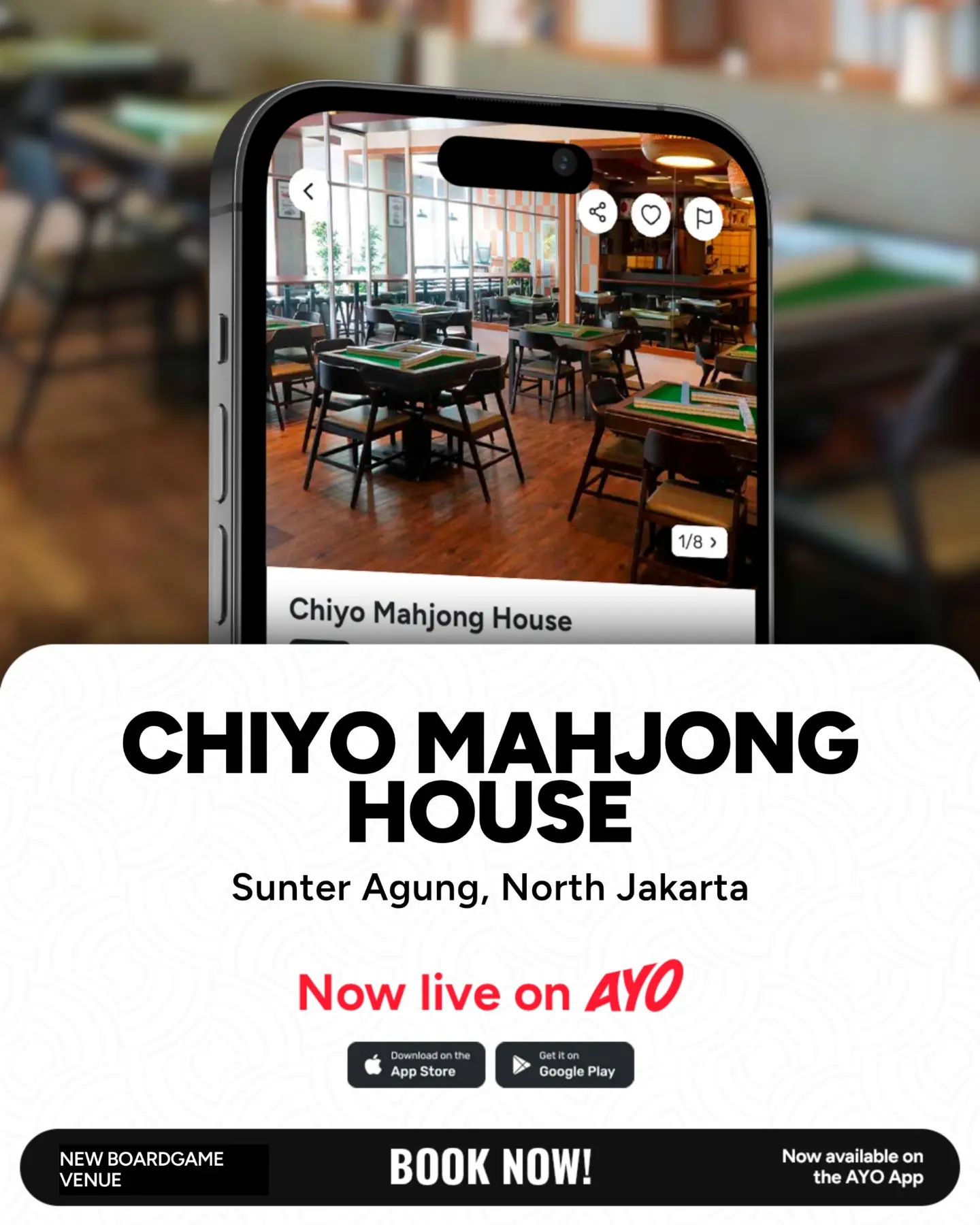 Booking AYO Facebook ad: Booking lapangan Chiyo Mahjong House