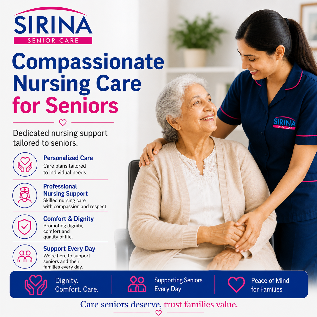 Sirina Senior Care Facebook ad: Compassionate Nursing Care for Seniors