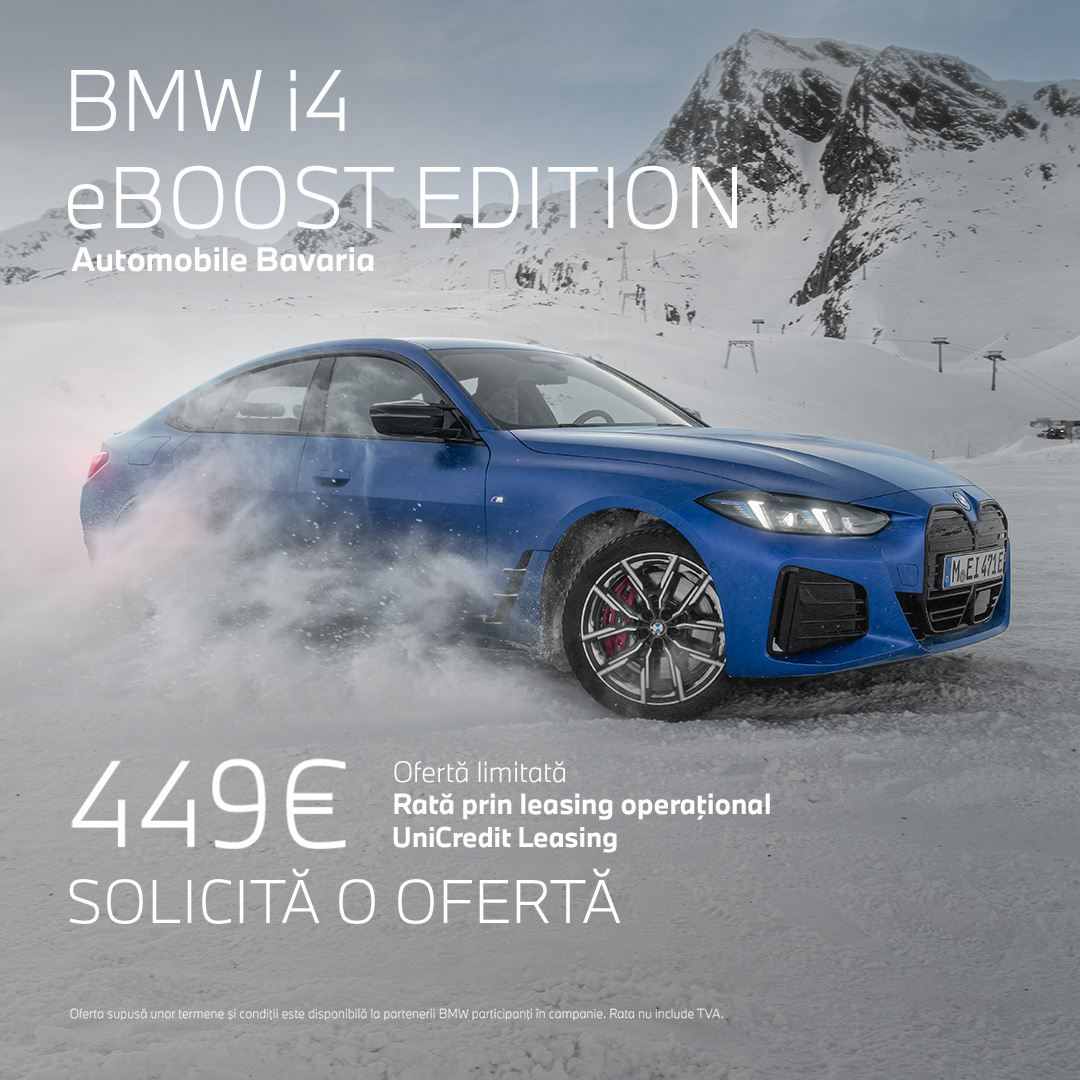 Automobile Bavaria Facebook ad: Alege BMW i4 eBoost Edition și beneficiază de…