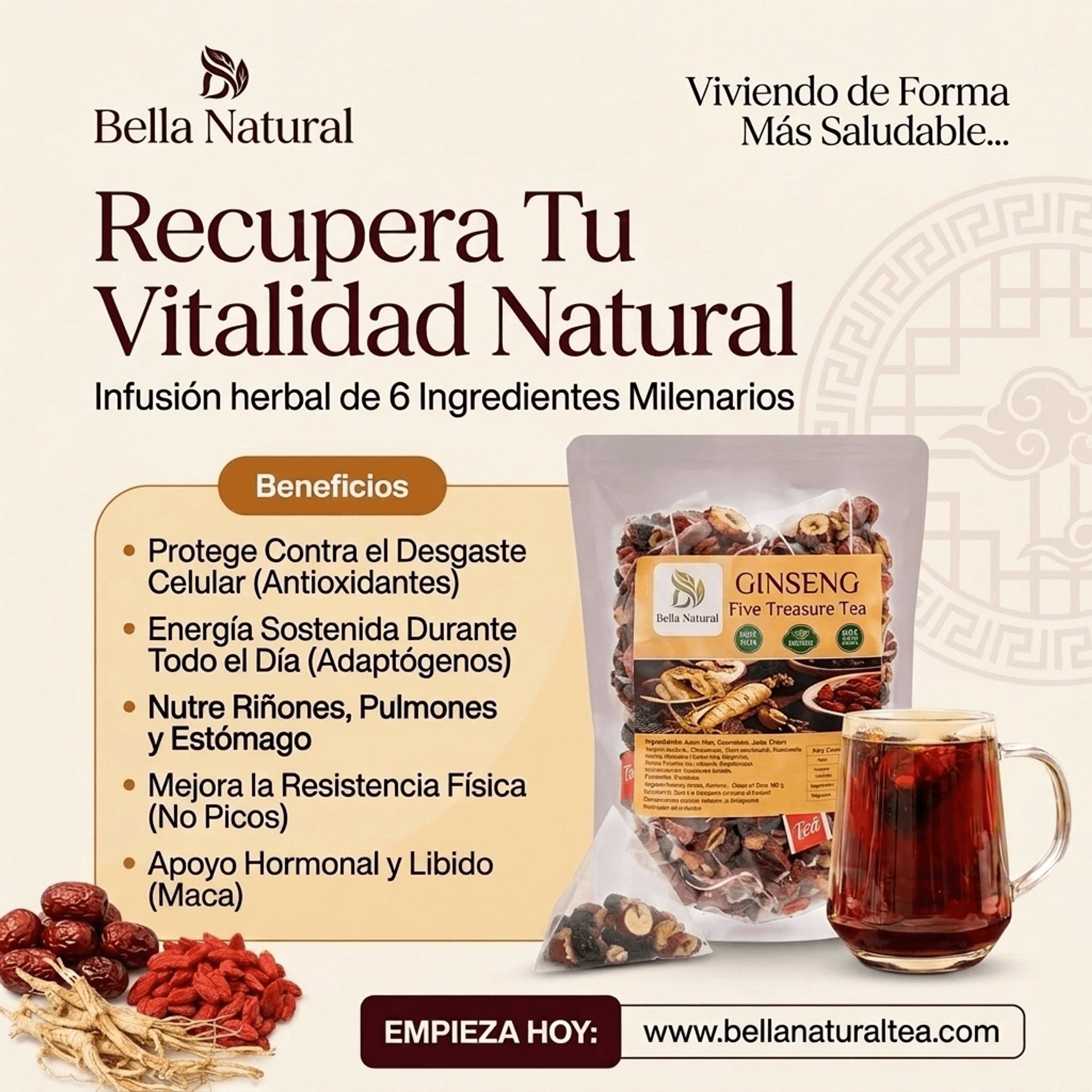 Bella Store Facebook ad: 6 ingredientes milenarios en una sola taza