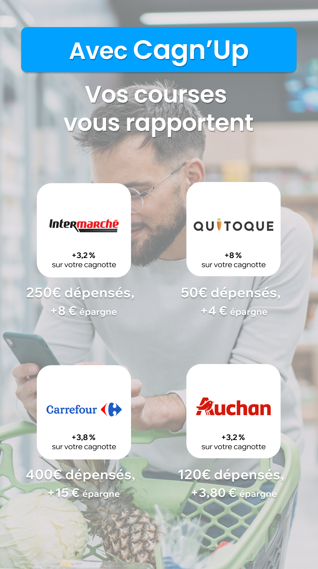 Cagnup Facebook ad: Transformez chaque dépense en épargne