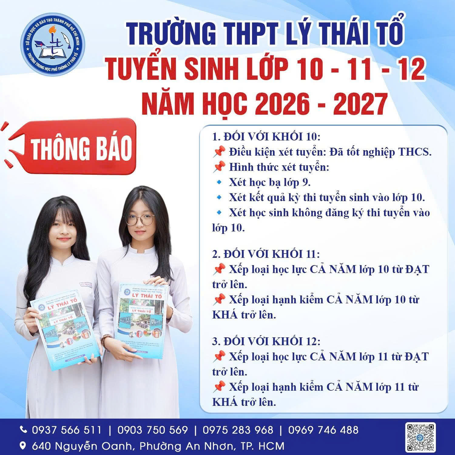 Trường THPT Lý Thái Tổ Facebook ad: THÔNG BÁO TUYỂN SINH LỚP 10 - 11…