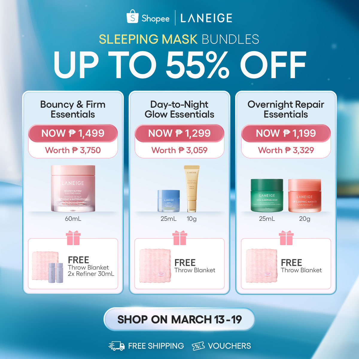 LANEIGE Philippines Facebook ad: SHOP FOR BEAUTY SLEEP ESSENTIALS