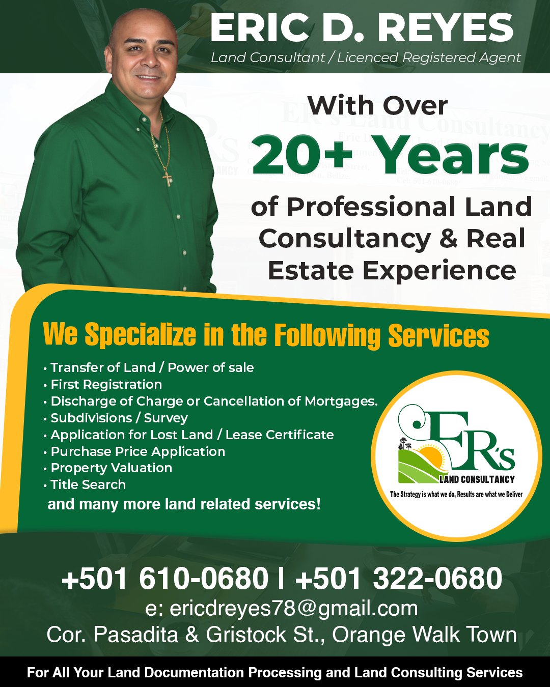 ER'S Land Consultancy Facebook ad: Need Help with Land Matters in Belize?