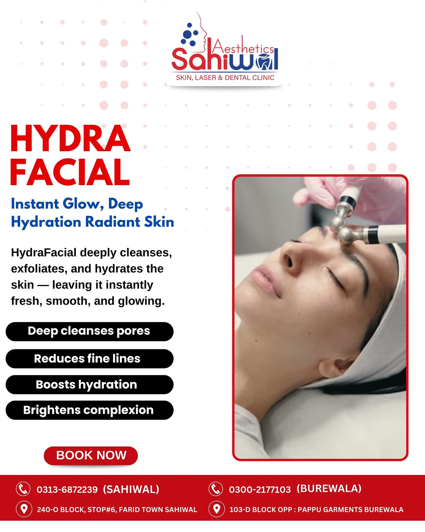 sahiwalaesthetics Facebook ad: Glow Like Never Before with HydraFacial!