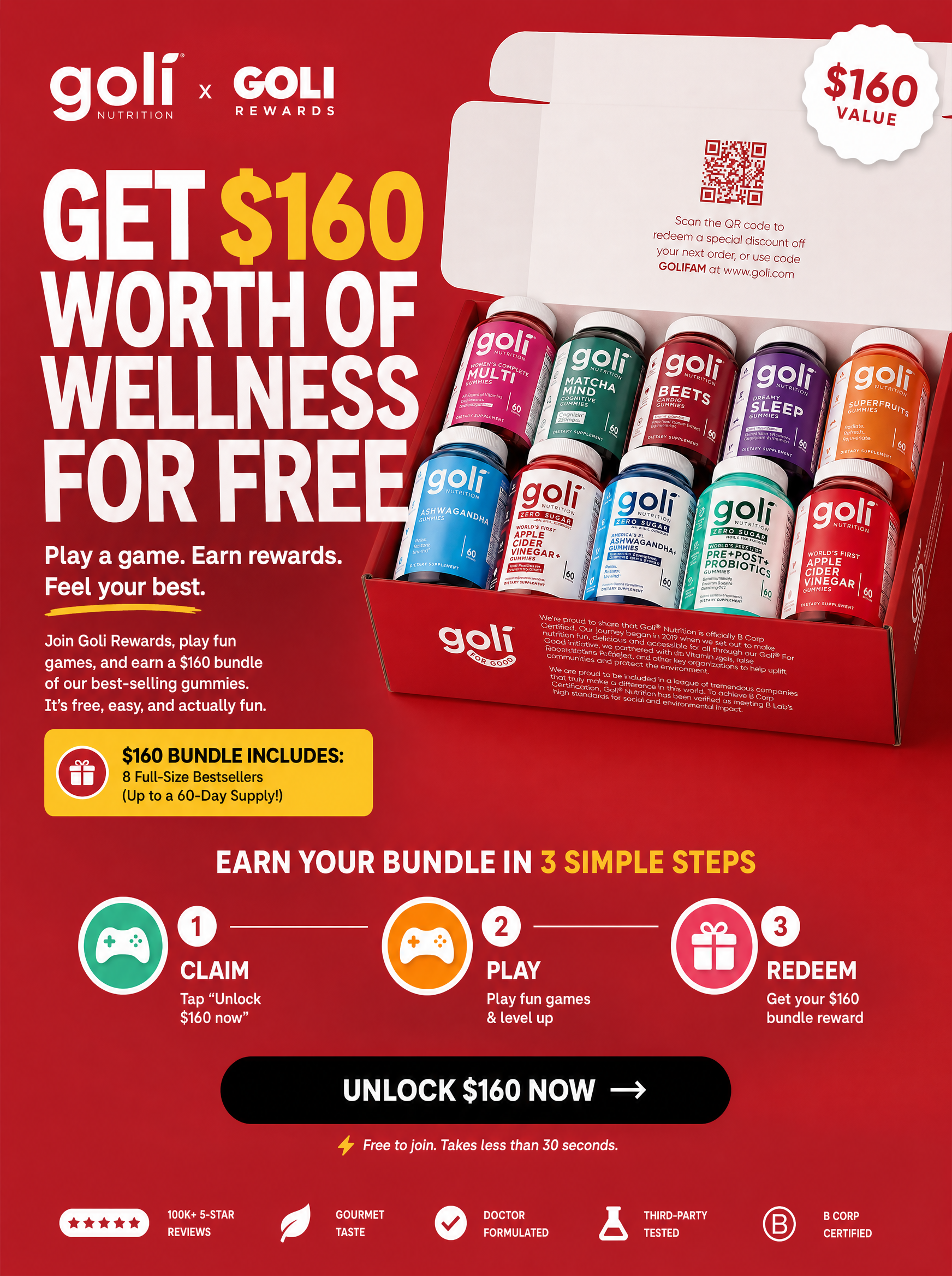 Goli Facebook ad: Play Games → Get $160 In Goli FREE