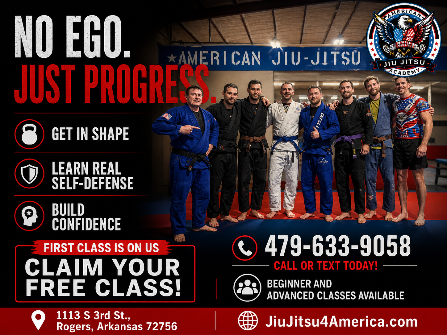 American Jiu Jitsu Academy Facebook ad: Learn Jiu Jitsu in Rogers, Arkansas.