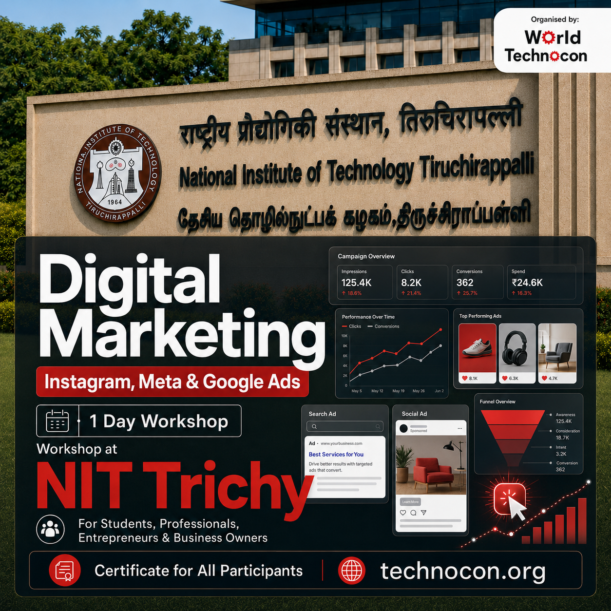 World Technocon Facebook ad: 1 Day Digital Marketing with Instagram ads and Google ads…