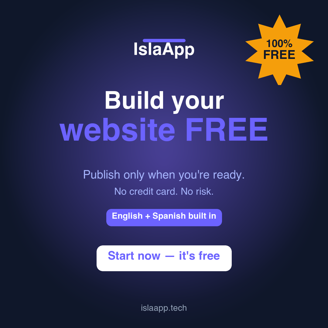 Islaapp Facebook ad: Build your business website, free.