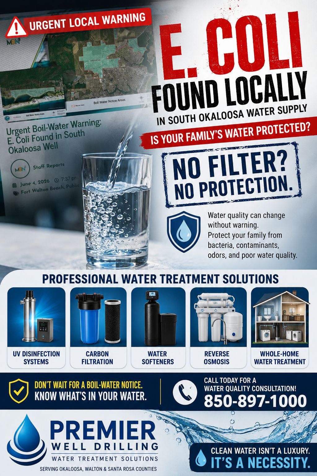Premier Wells. Facebook ad: Clean water isn't a luxury, it's a necessity!